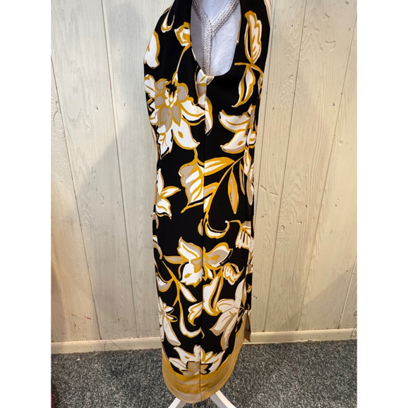 ILE Vintage Shift Dress Size 8 Black Yellow Floral Midi - Picture 10 of 14